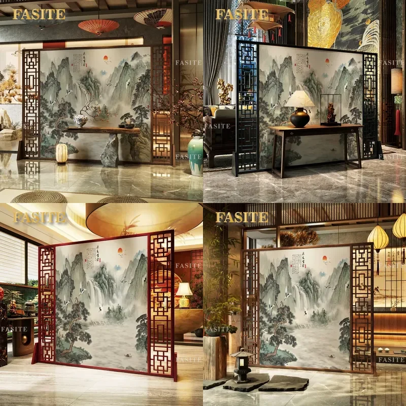 For Large Apartment Entrance Partition Hotel Tea Room Restaurant Background Wall Solid Wood Return Screen Furniture