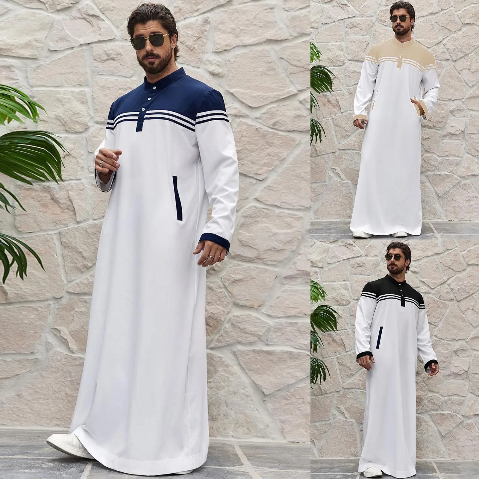 Men's Casual Muslim Arab Middle Eight Sleeve Embroidered Robes Long Sleeve Shirt Men Festival Traditional Muslim garment robe