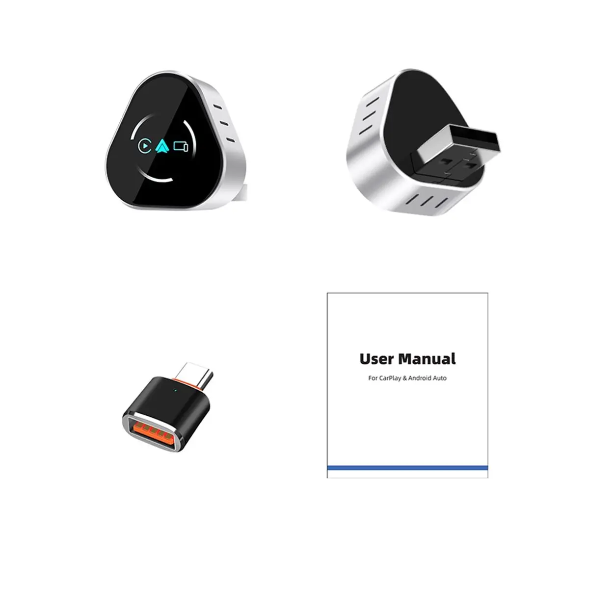 T193C Tools-Wireless Carplay Adapter 3in1 Airplay Carplay Android Auto Ai Box Bluetooth 5.2+5Ghz WiFi Wired Carplay to Wireless