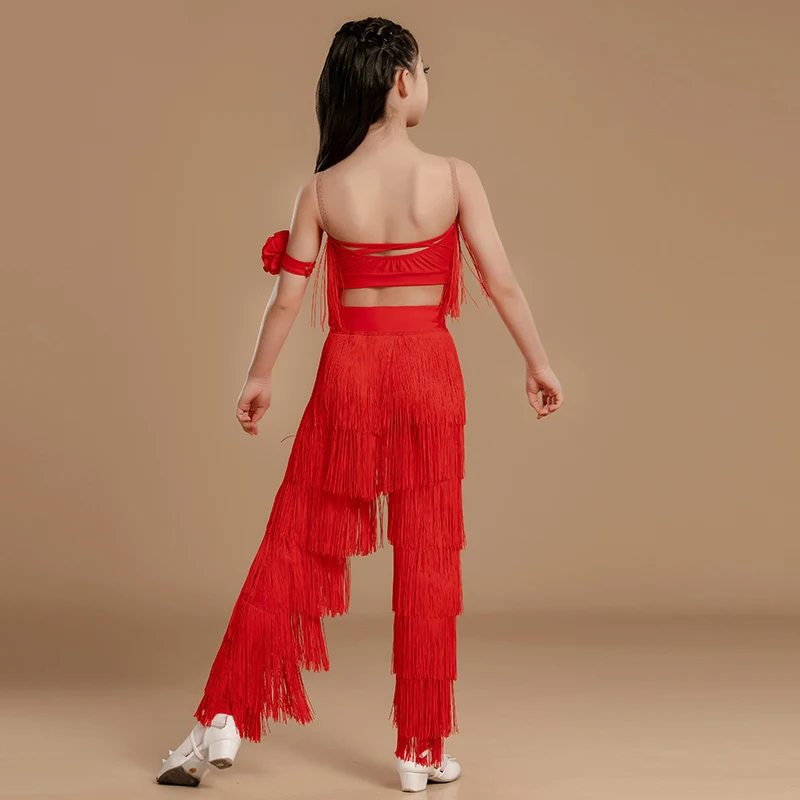 2025 roupas de franja trajes de desempenho de dança latina calças borla terno chacha samba rumba panos de competição de dança latina dn20014