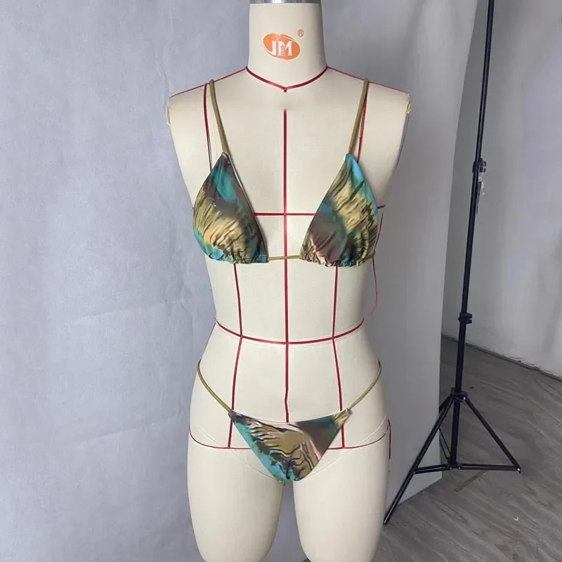 Sexy Women Bikini Three Piece Summer Sexy Printed Suspender Lace Up Slim Backless High Waist Thong Holiday Beach Swimsuit