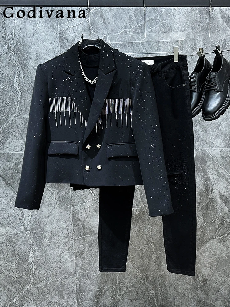 

2025 Spring Autumn New Fashion Fringed Black Fashion Personalized Men's Loose Blazer Chic Long-sleeved Handsome Leisure Suit