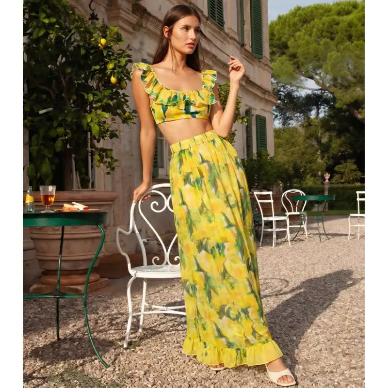 2026 Flaxmaker Women Bikini Sets And Skirt Ladies Multiple Ways to Style Ruffle Swimwear Printed Swimsuit Biquini conjunto de