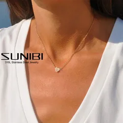 SUNIBI Stainless Steel Pendant Necklace for Women 26 Letters Personality Heart Initial Necklaces Minimalism Jewelry Wholesale