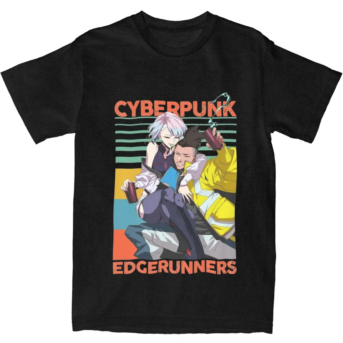 

Уличная футболка Lucy HackerCyber City Edged Runners, футболки из 100% хлопка, футболка для мужчин, забавные свободные топы с короткими рукавами