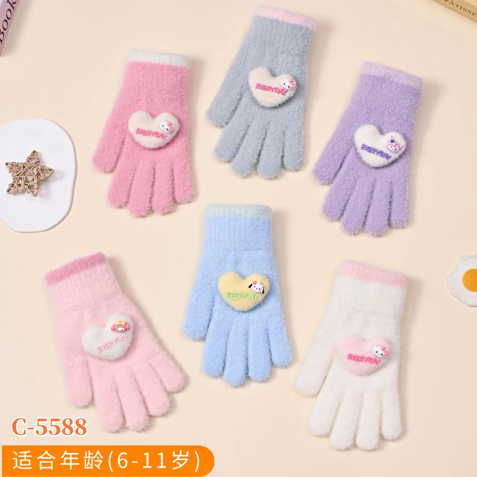 Детские перчатки Kawaii Sanrio для детей 6-11 лет