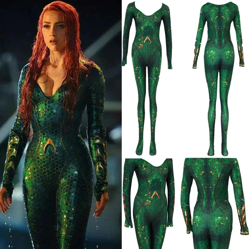บอดี้สูทชุดจั๊มสูทสำหรับผู้หญิงจากหนัง aquaman Mera Queen ชุดคอสเพลย์ผู้หญิง zentai