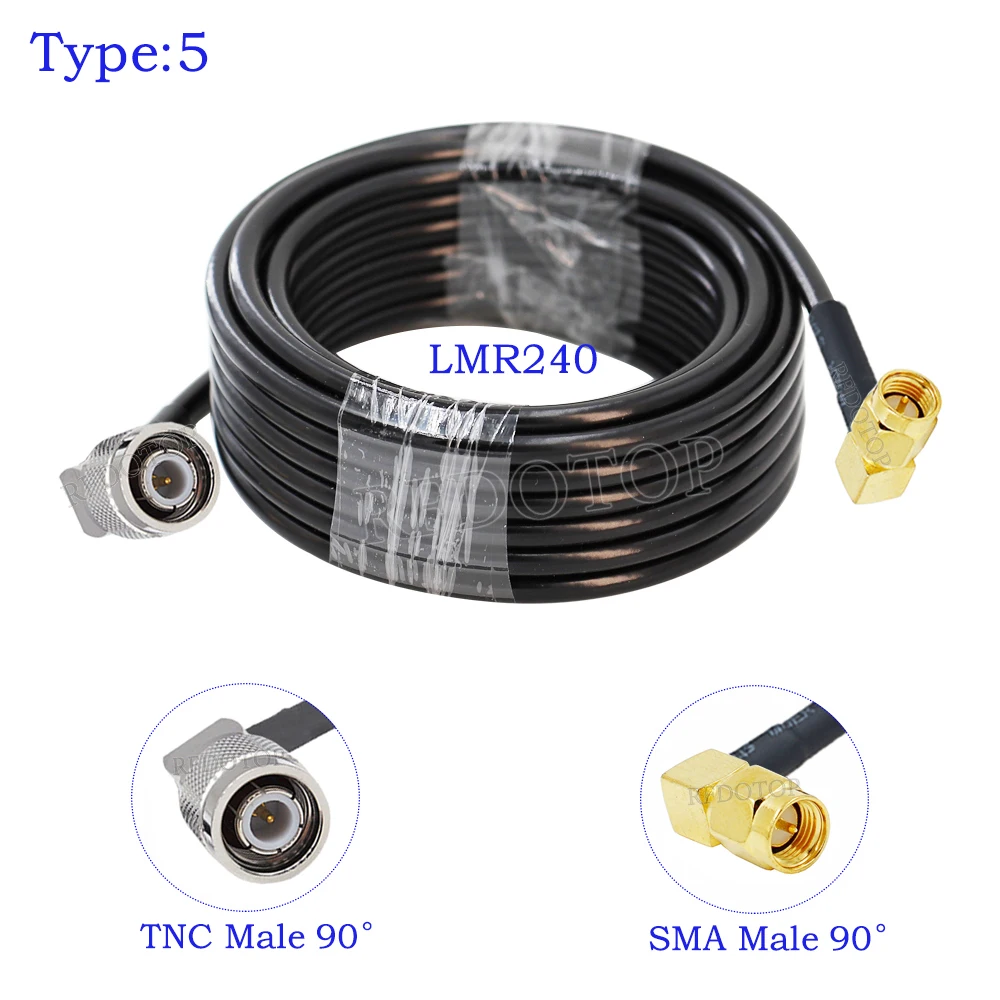 LMR240 Cable TNC Male 90 Degree to SMA Male 90 Degree LMR-240 50-4 Low Loss 50 ohm RF Coaxial Pigtail Jumper Extension Cable