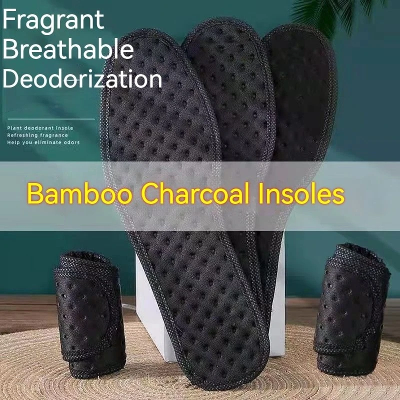 Deodorant Foot Insoles for Men Bamboo Breathable Perspiration Sport Charcoal Deodorant Insoles Absorb-Sweat Insert Shoe Pads