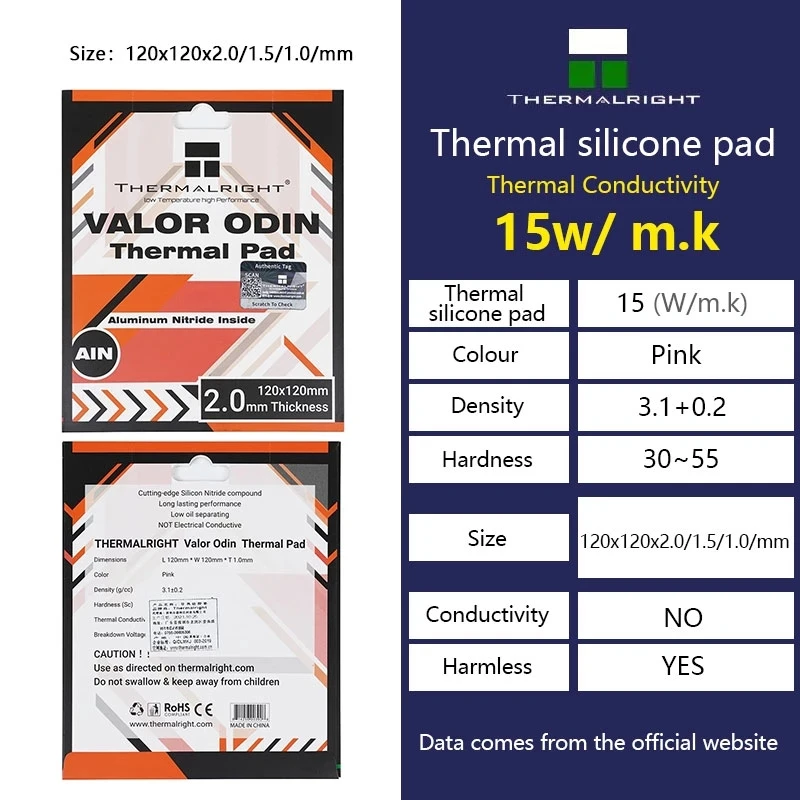 Thermalright ODYSSEY Nhiệt Miếng Lót Silicon Thạch Cao Không Dẫn Điện CPU/GPU Thẻ Nước Làm Mát Mat 14.8W/Mk 85X45mm 120X120mm