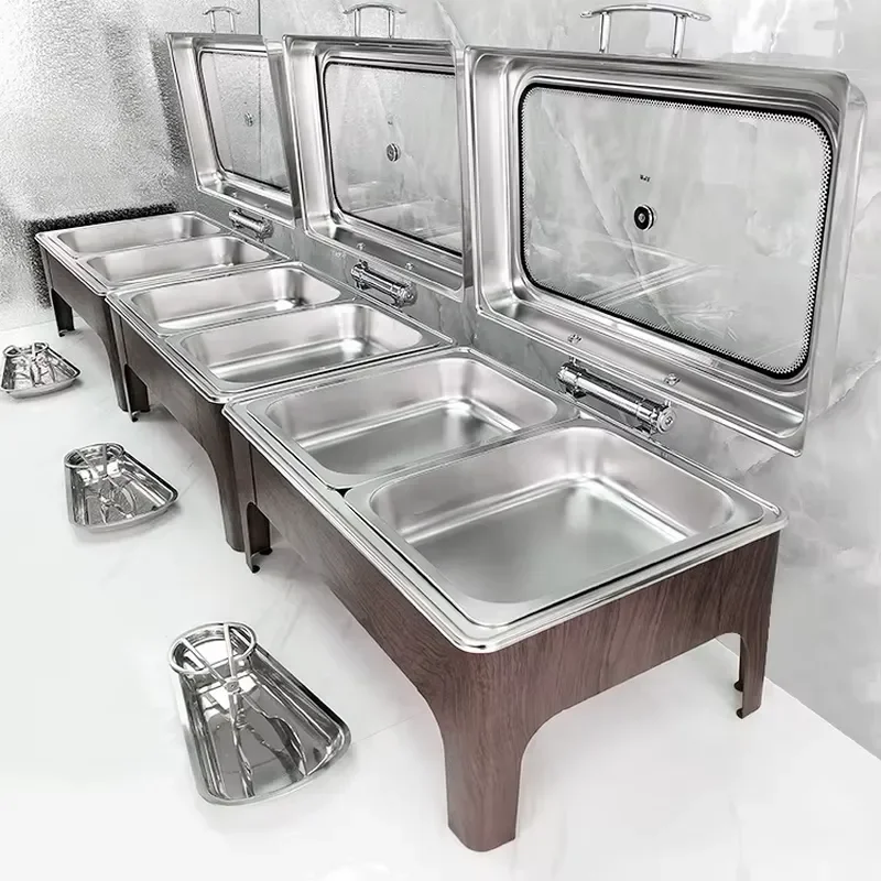 Innovative Rectangular Square Electric Food Warmer Commercial Catering Buffet Hotel Use Stainless Steel Window Chafing Dishes