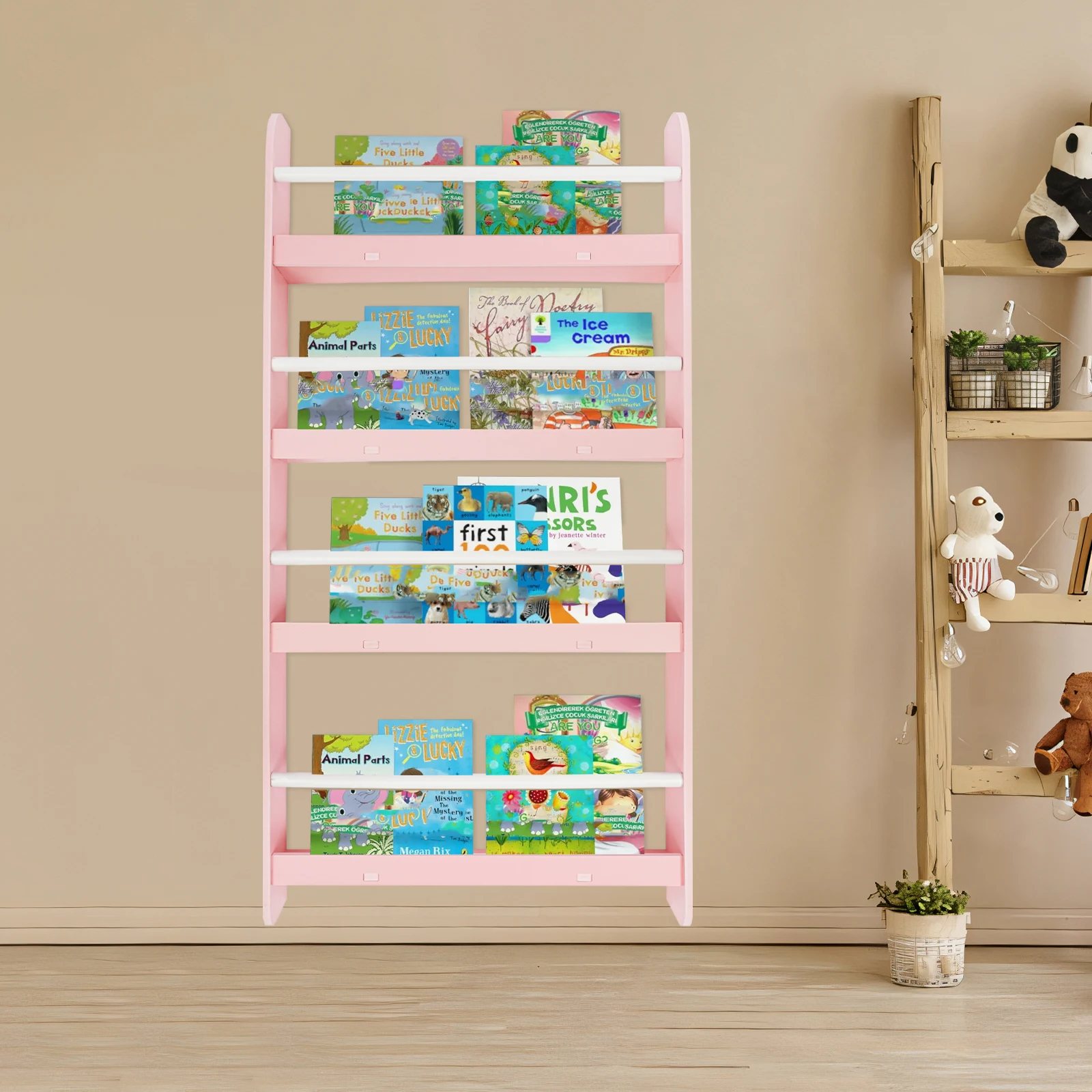 

4-Tier Magazine Rack Wall Mounted Children's Bookshelf Living Room Bedroom Magazine Rack Book Storage Rack