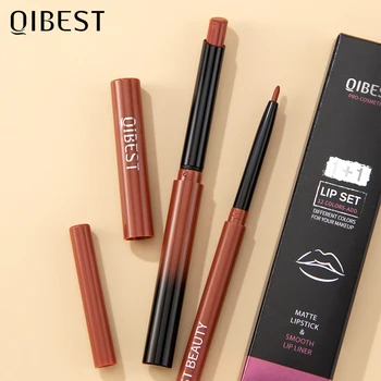 QIBEST 매트 립스틱 립라이너 펜 메이크업 세트, 누드 립 라이너 펜슬, 오래 지속되는 립스틱 펜 윤곽, 방수 입술 얼룩, 2 개