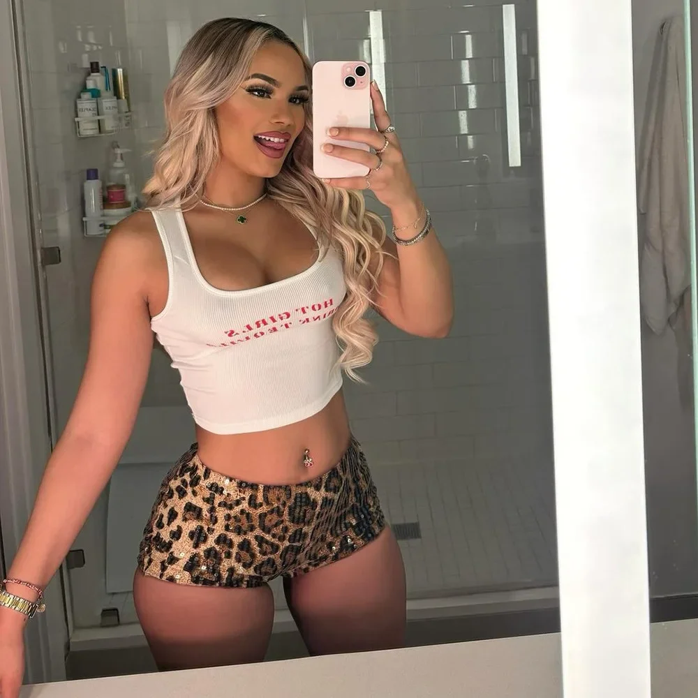 New Women Sequined Leopard Print Sexy High Waist Leggings Shorts Streetwear Elastic Club Party Night Beach Shorts