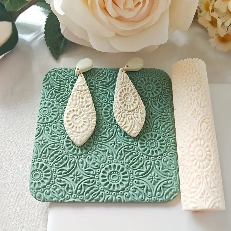 [Clay Roller Pen] High Precision Clay Texture Roller Pen Set|Baroque Retro Sun Flower Clay Earring Making DIY Creative Decorati