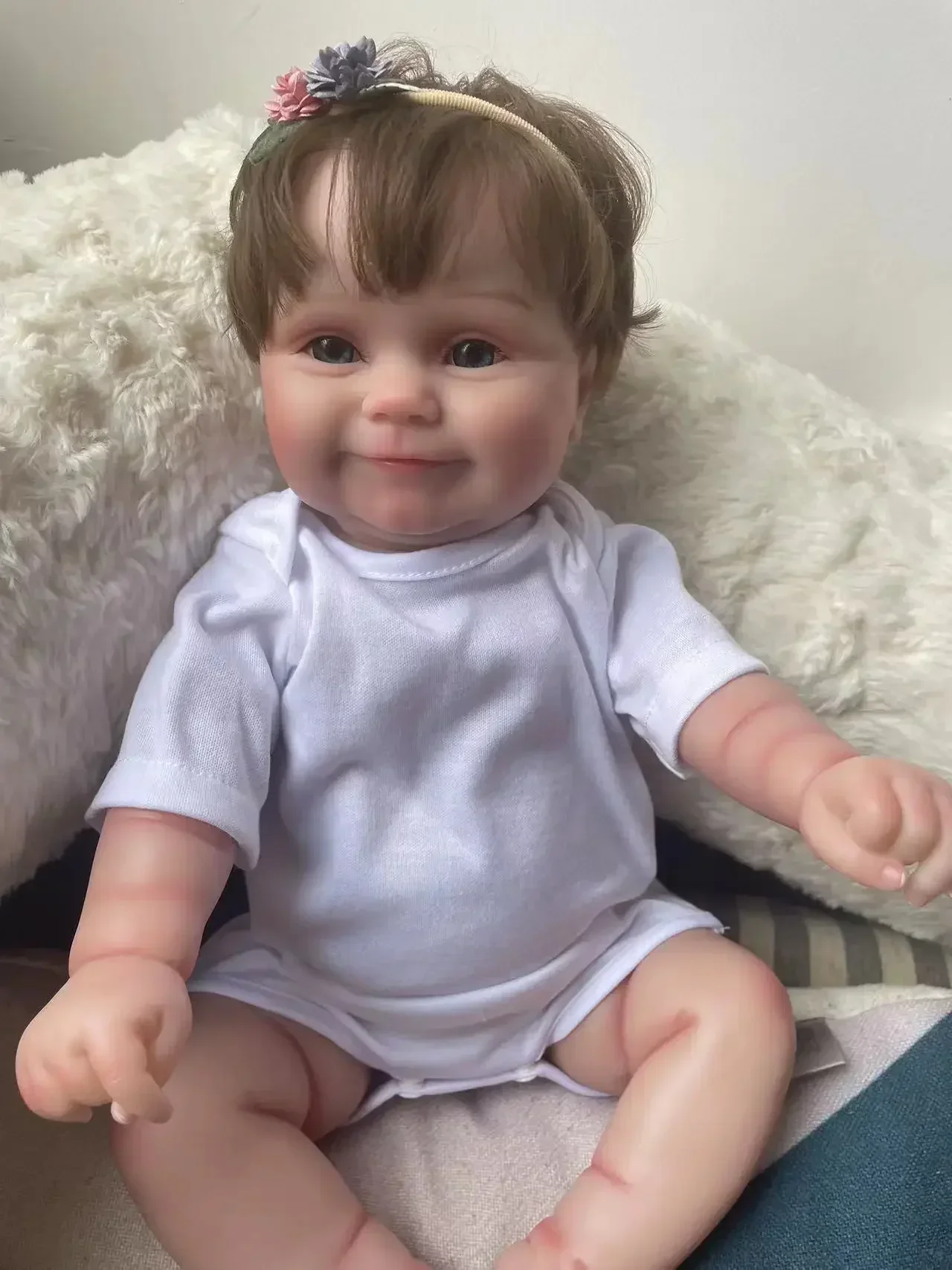 50CM Maddie Full Vinyl Girl Body Cuddly Lifelike Newborn Reborn Doll Multiple Layers Painting with Visible Veins Hand Root Hair