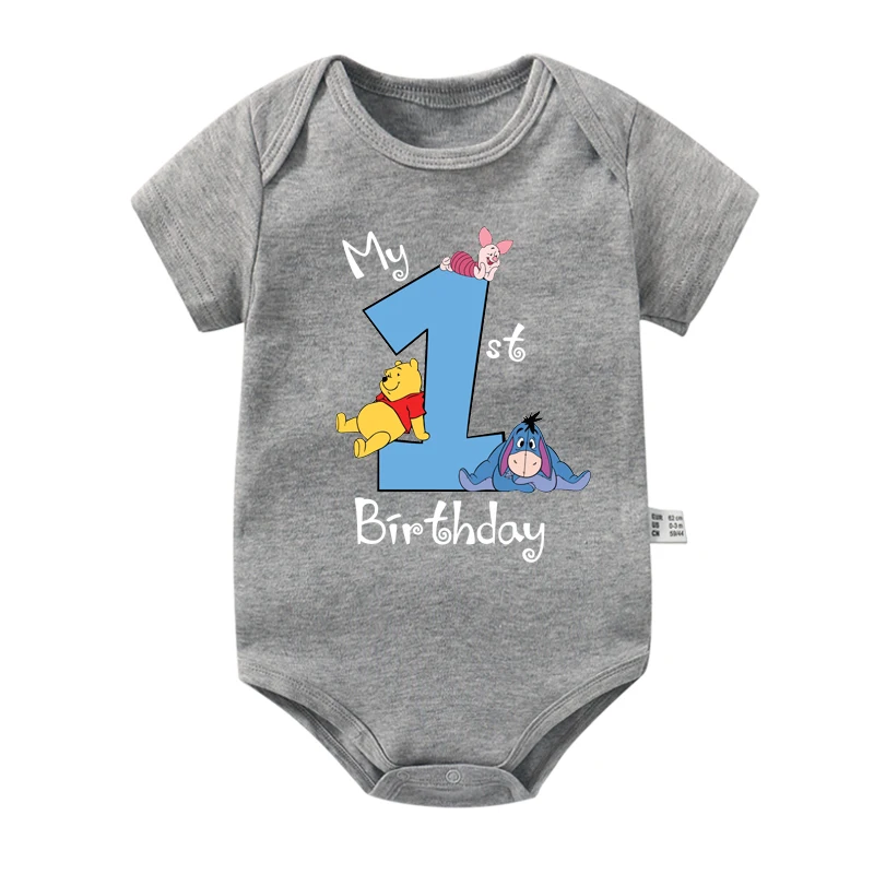 Roupas de algodão de manga curta para bebês meninos e meninas, It\'s My 1st Birthday, Winnie the Pooh, roupas de festa, presentes de banho