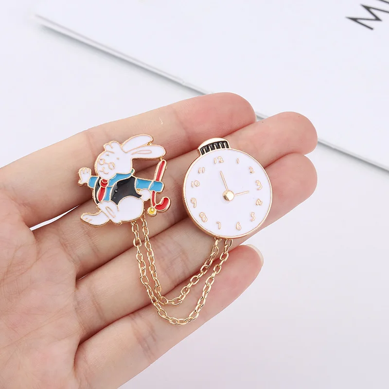 Cartoon Dream Rabbit Brooch Kitty hour hand pocket watch badge Enamel Pins Anime clothing, accessories jewelry gifts view 2