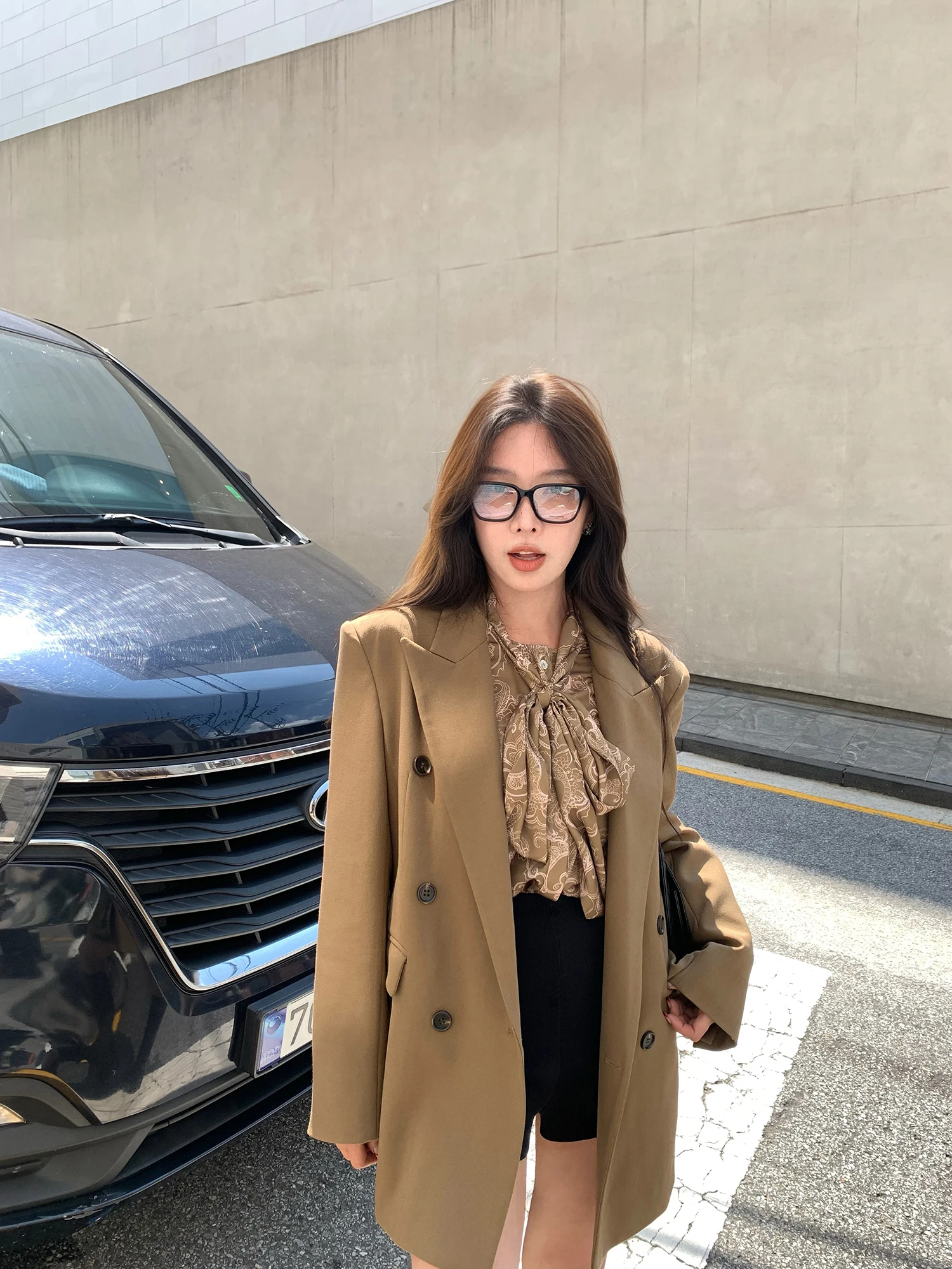 

Женский модный осенний пиджак iwei Qiang Cai YL из ацетата, двубортный, свободного кроя, повседневный