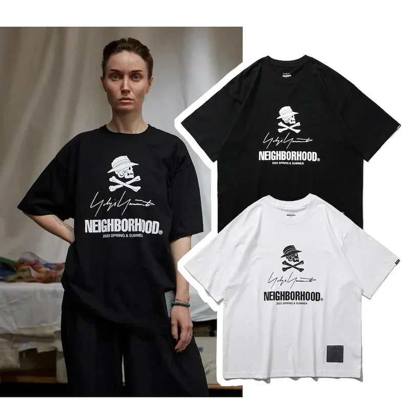 Classic Black White NEIGHBORHOOD Short-sleeved T-shirt Pop Japanese Harajuku T Shirt Signature Slogan Loose Top NBHD T Shirts