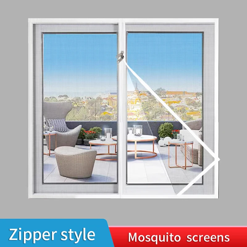 White, Custom Size Anti-Mosquito Window, Zipper Window Screen, Self-Adhesive Window Mesh Mosquito Net, Invisible Sheer, Anti-Mos