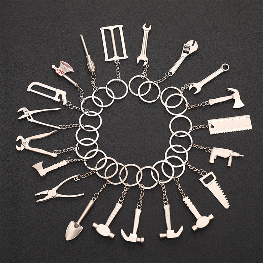 Creative Pliers Wrench Hammer Shovel Shape Keychains Mini Combination Tools Key Chain for Men Car Pendant Utility Pocket Keyring