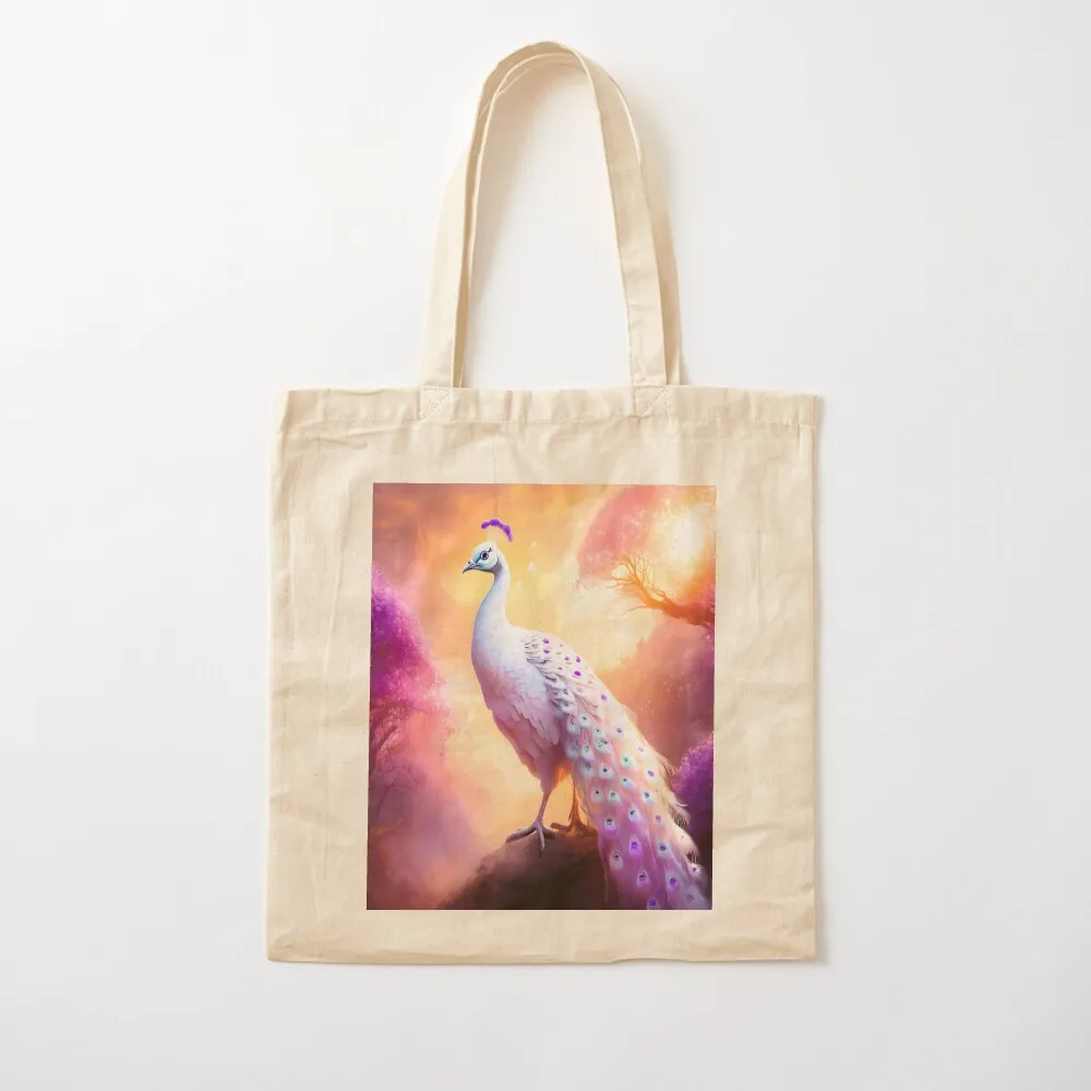 White peacock bird with purple spots Tote Bag shopper bags Big bag women shopping bag the tote