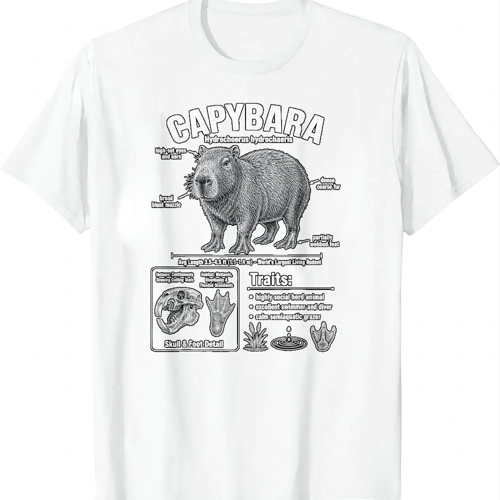 Capybara World's Largest Rodent Infographic T-Shirt Unisex Summer Streetwear Tops Graphic T Shirts Vintage Clothes Camiseta