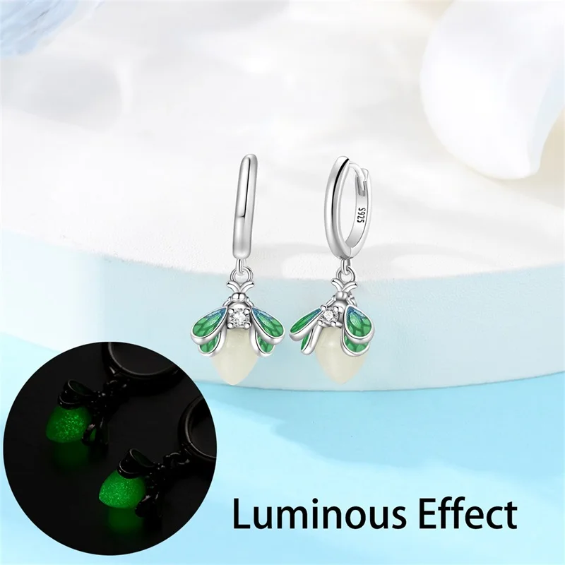 New Summer Earrings 100% 925 Sterling Silver Luminous Firefly Ladybird Butterfly Double Hoop Earrings For Women Party Jewelry