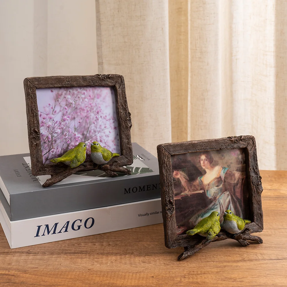 

Vintage Bird Photo Frame lightweight durability Desktop Display for Bedroom & Office - American Country Style Decorative Stand