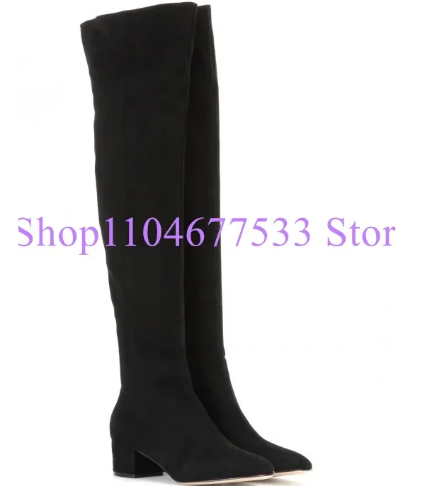 

Suede Low Heel Over the Knee Boots Woman Fashion Grey Red Beige Lady Long Boots Female Large Size Dress Booties