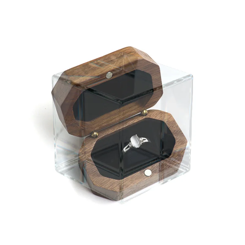 Walnut Wood Jewelry Box Ring Storage Ring Holder Rustic Wedding Ring Box