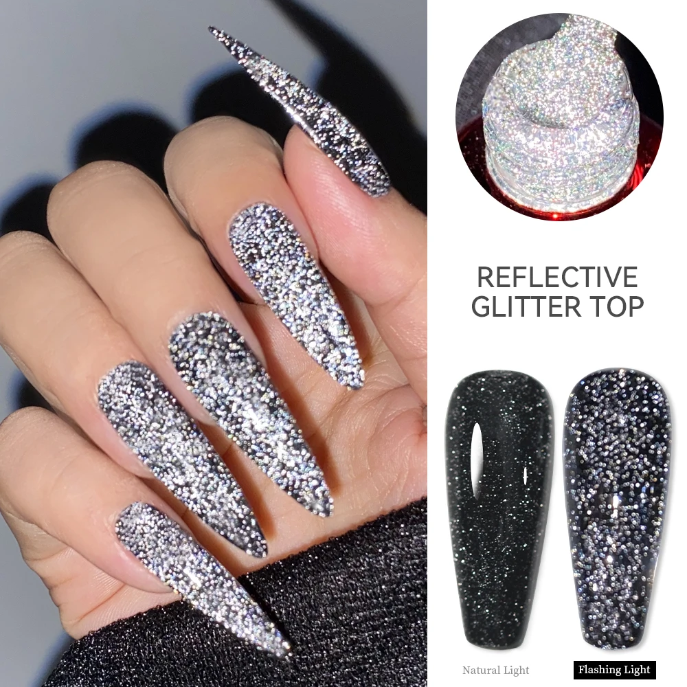 Als 15Ml Reflecterende Glitter Top Coat Gel Nagellak Mousserende Aurora Laser Semi-Permanente Doorweekt Van Uv Nail Art Gel Lak