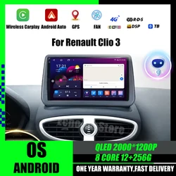 Car Radio for Renault Clio 3 2005 - 2014 Wireless CarPlay Android Auto 4G Multimedia Player Navigation GPS NO 2din Autoradio