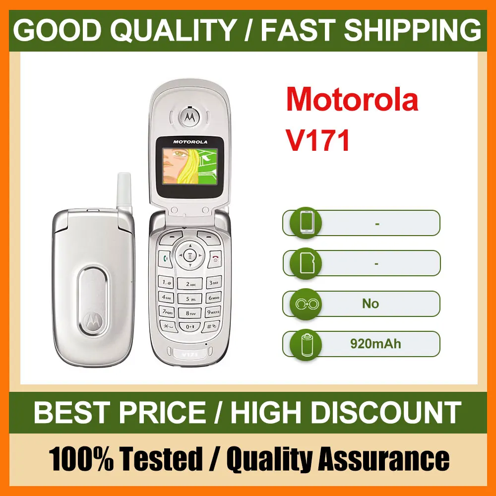 هاتف محمول أصلي مستعمل Motorola V171 غير مقفول 2G بقدرة 920 مللي أمبير في الساعة هواتف ذكية بحالة جيدة #1