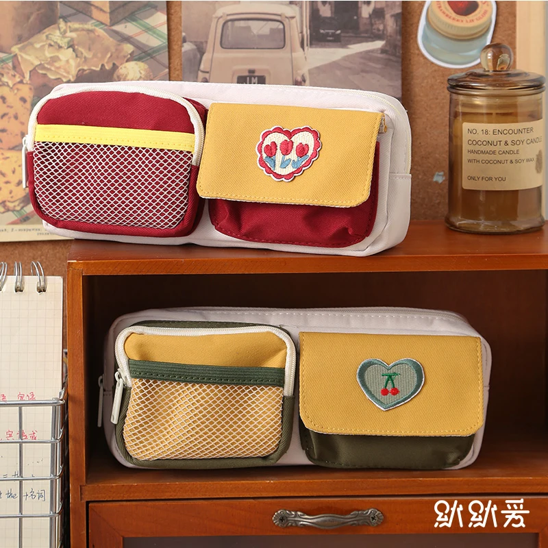 

Kawaii Canvas Pencil Cases Large Capacity Pen Bag Pouch Holder Box for Women Girls Office Student Supplies Stationary Organizer