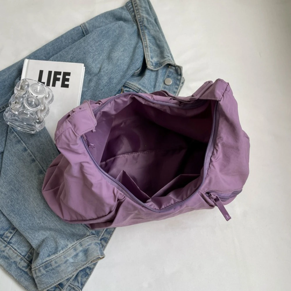 حقيبة كتف نايلون على الطراز الكوري حقيبة حمل ذات سعة كبيرة حقيبة زلابية غير رسمية بلون سادة قابلة للطي من قماش أكسفورد للفتيات #4