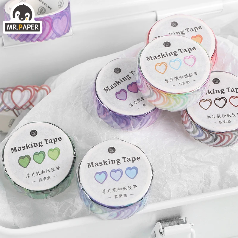 Mr.Paper 100pcs/Roll Love heart shape Tape Washi Tape Decorative Adhesive Tape DIY Scrapbooking Sticker Label Masking Tape