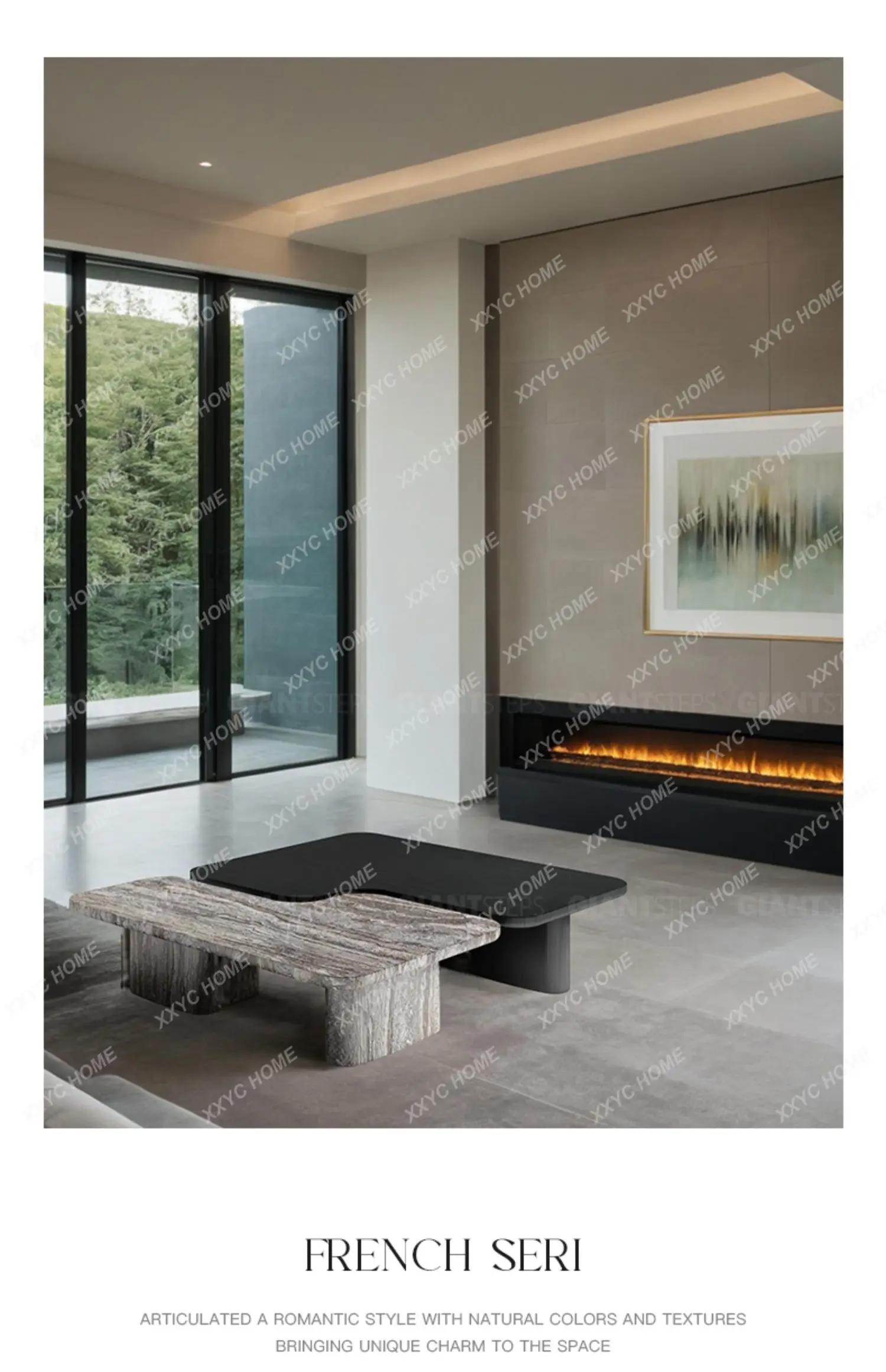 HMJQNatural Marble Coffee Table Living Room Light Luxury High-end Home Creative Splicing Luxury Stone Coffee Table Combination