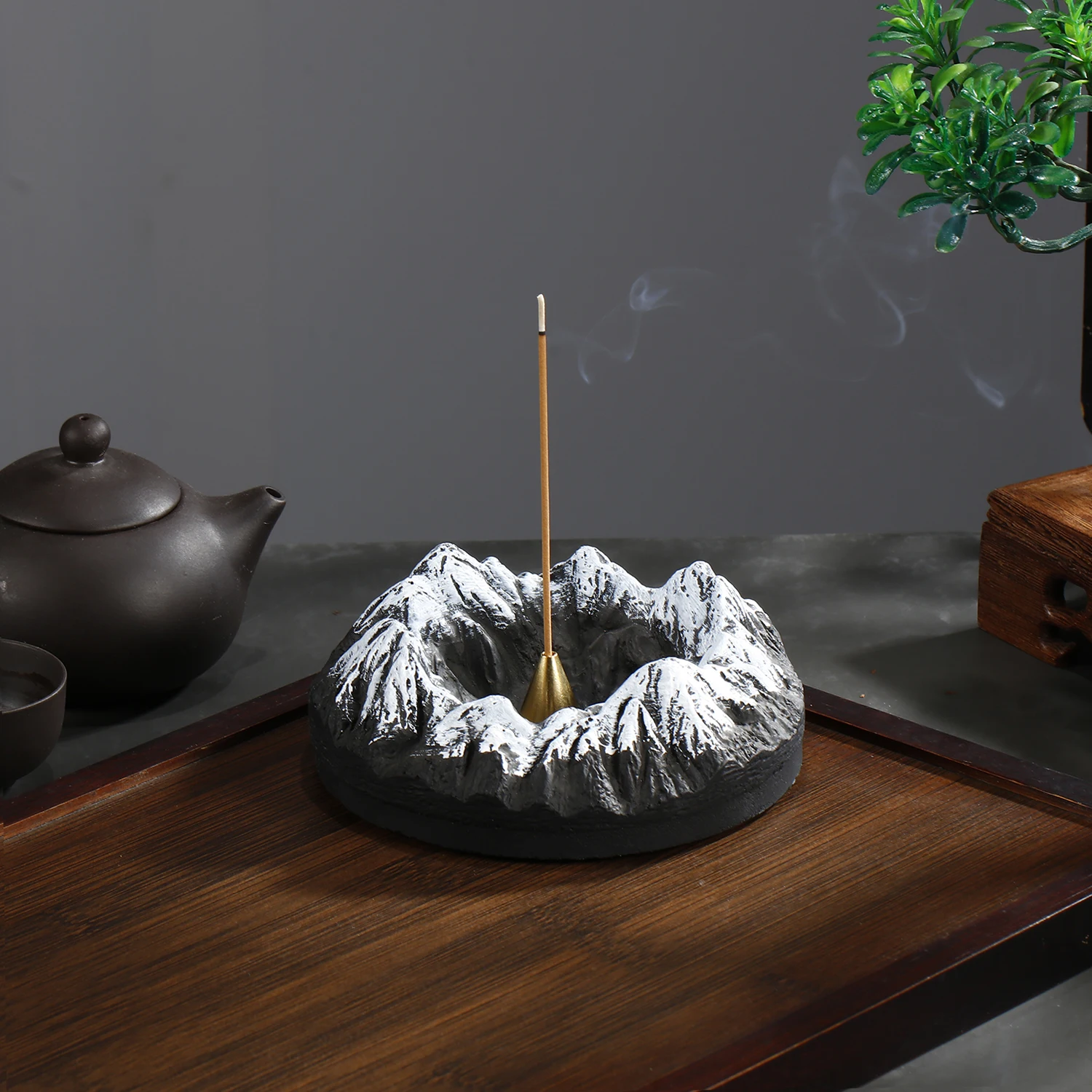 Snow Mountain Incense Holder Brass Incense Stick Holder with Ash Catcher Anti-Ash Flying Incense Burner for Yoga Meditation