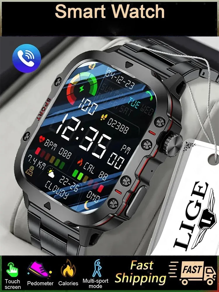 AliExpress LIGE New Rugged Military  Smart Watch Men Bluetooth Call Heart Rate Monitor IP68 Waterproof Outdoor Cycling Sports Smartwatches