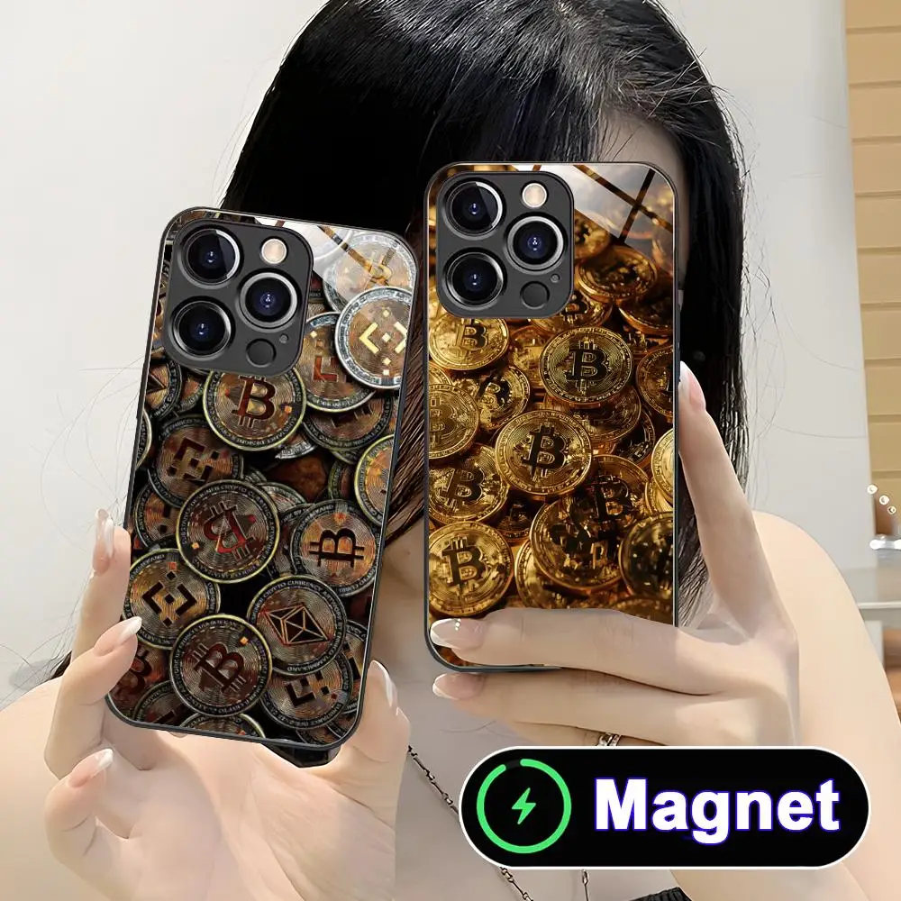 

Bitcion Pattern Phone Case for iPhone 17 16 15 14 13 12 11 Air Pro Max Plus Mini Glass MagSafe Cover