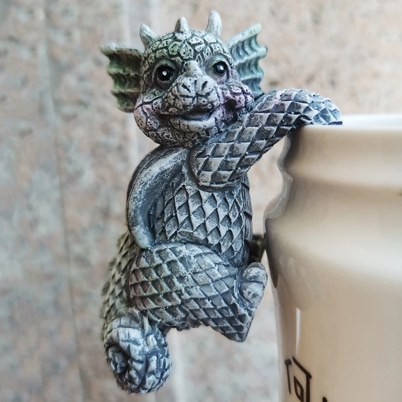 4 pezzi 3D giardino statue drago scultura dinosauro figurine ciondolo vaso fiori artigianale per casa all'aperto