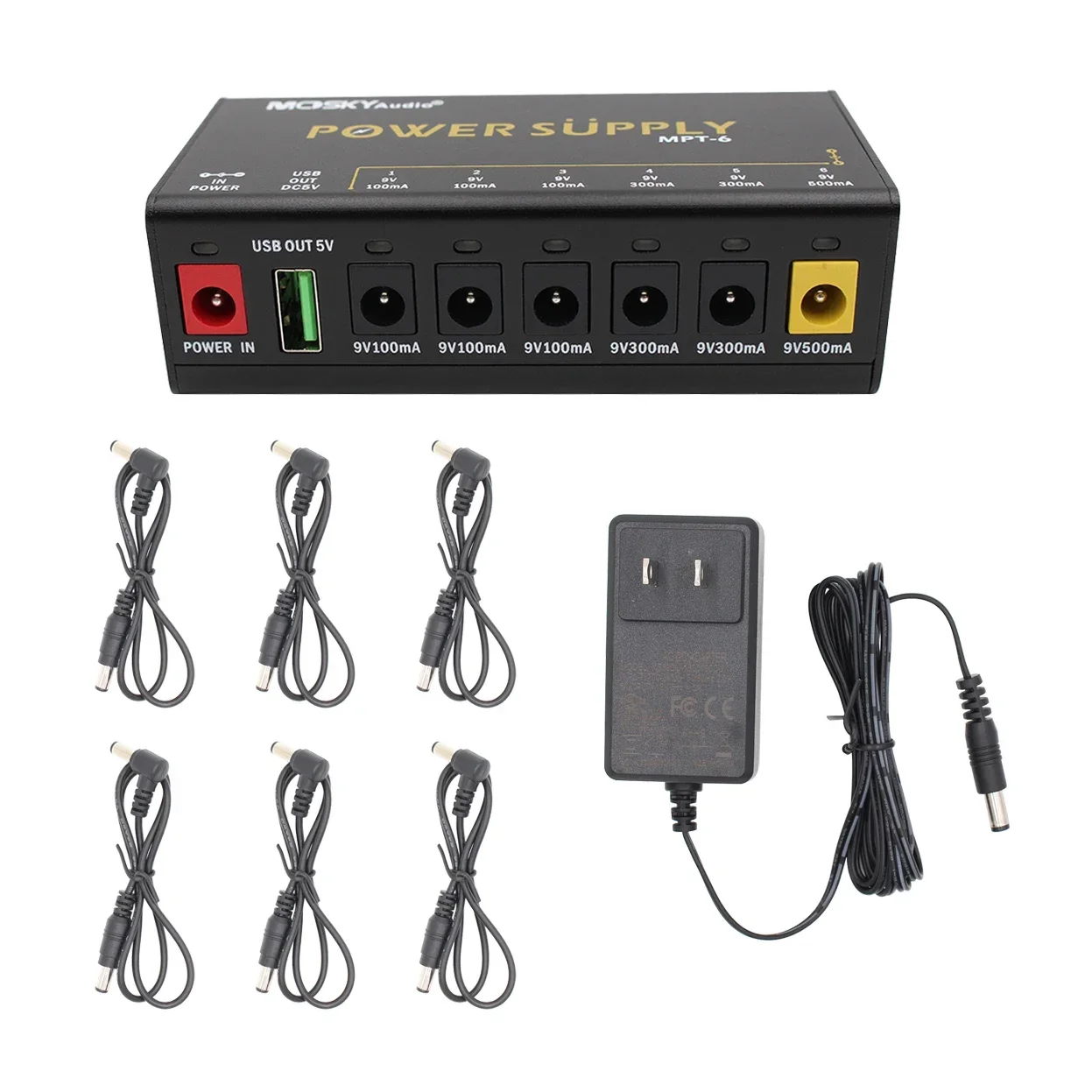 

Mosky MPT-6 Блок питания для гитарной педали эффектов 6 выходов постоянного тока/5 В USB-выход для 9 В 100-500 мАч Блок питания для гитарной педали