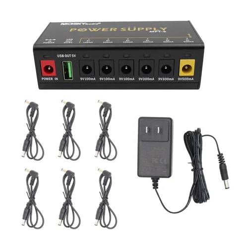 Imagen 1 del producto Mosky MPT-6 fuente de alimentación de Pedal de efecto de guitarra 6 salidas CC/salida USB de 5V para fuente de alimentación de Pedal de guitarra de 9V 100-500Mah