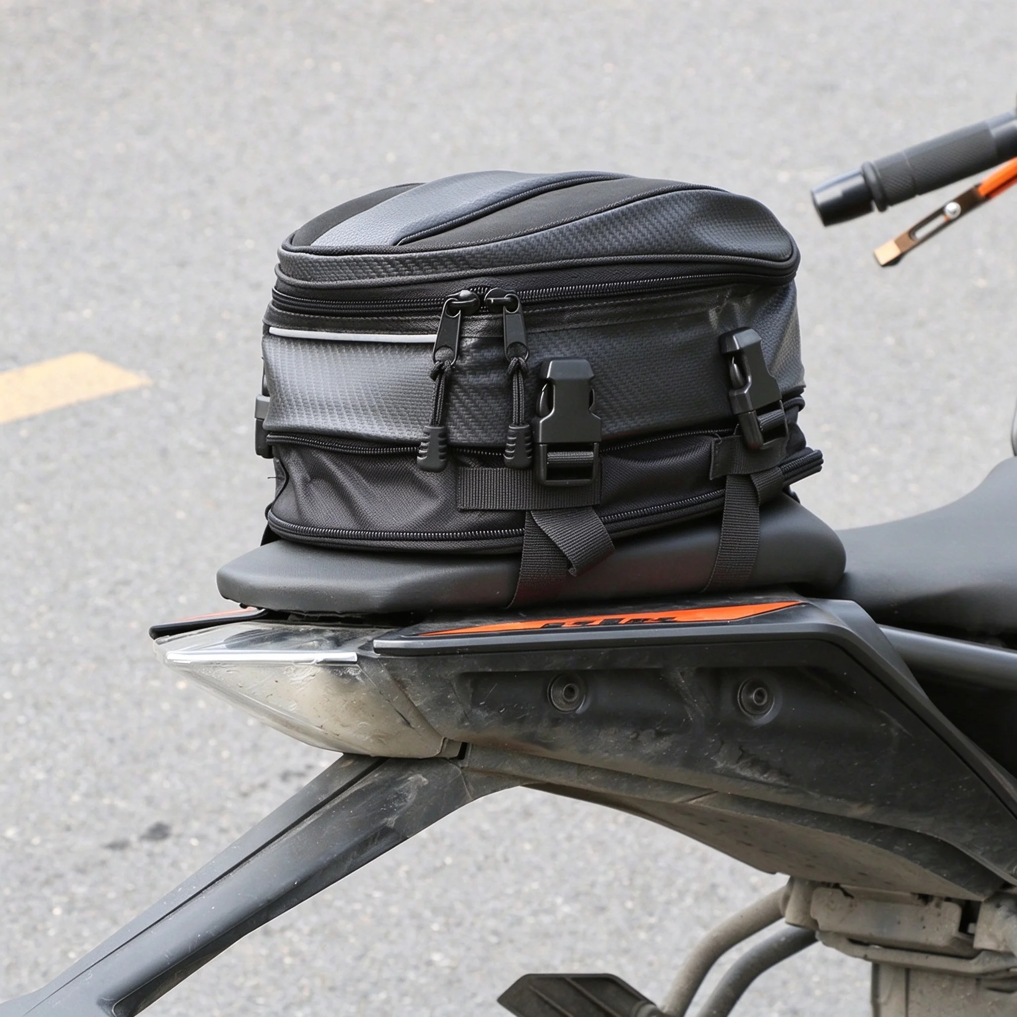Motorcycle Tail Bag Rear Seat Bag Waterproof PU Expandable 30x22x13-18cm Universal Luggage Storage Helmet Bag Rain Cover Straps