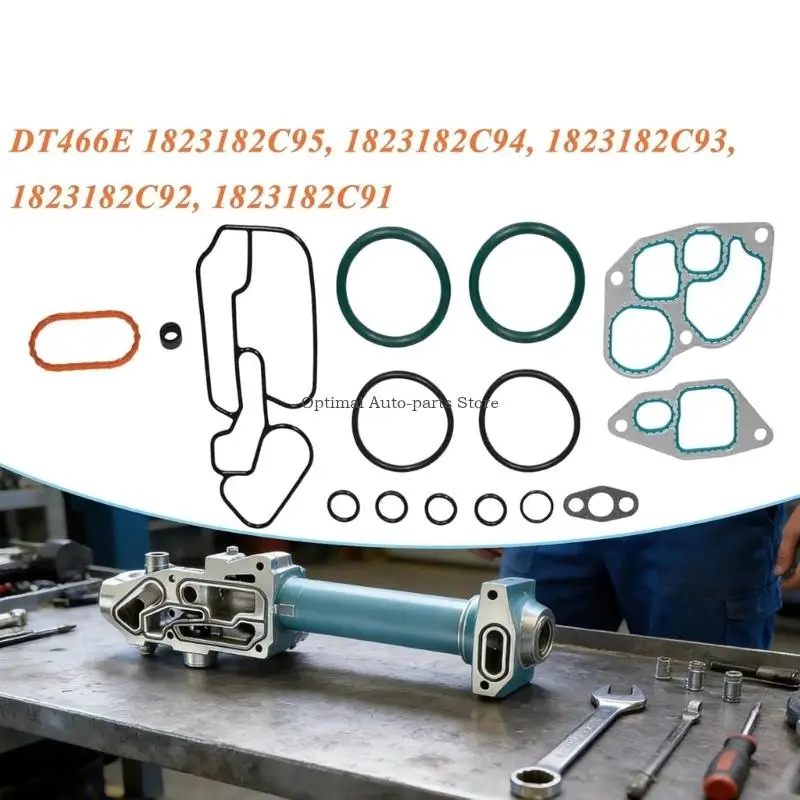 Oil Coolers Mounting Gasket Set for Navistar International 1993-1997 DT466E with Flat and Profiled Gasket Forms, Multiple