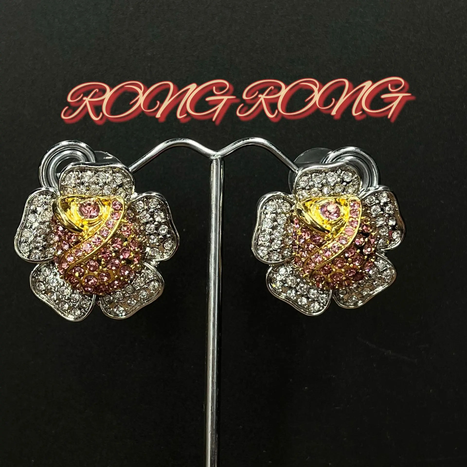 Vintage High-end Full Diamond Flower Earrings Heavy Workmanship Elegant Temperament Light Luxury Exquisite Fashion Earrings