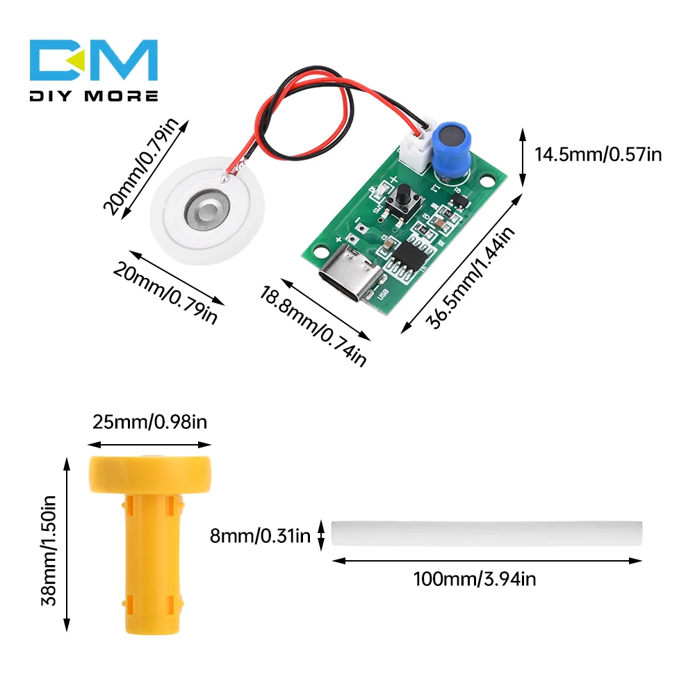 1-3pcs Type-C Ultrasonic Atomizing Humidifier Module Spray Accessories DIY Humidification Kit Yellow Bracket Mist Maker Atomizer