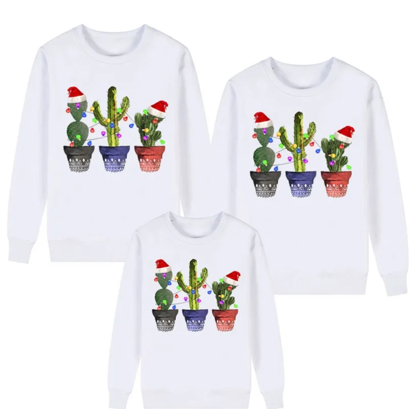 Christmas Hat Flower Pot Cactus Print European Top Long-sleeved Hoodie Streetwear Women  Sweatshirts  Sweatshirt  Clothes